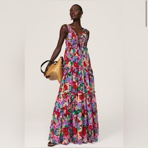 Nicholas Myla Cabra Print shirred floral voile maxi dress Size 8 *flawed*